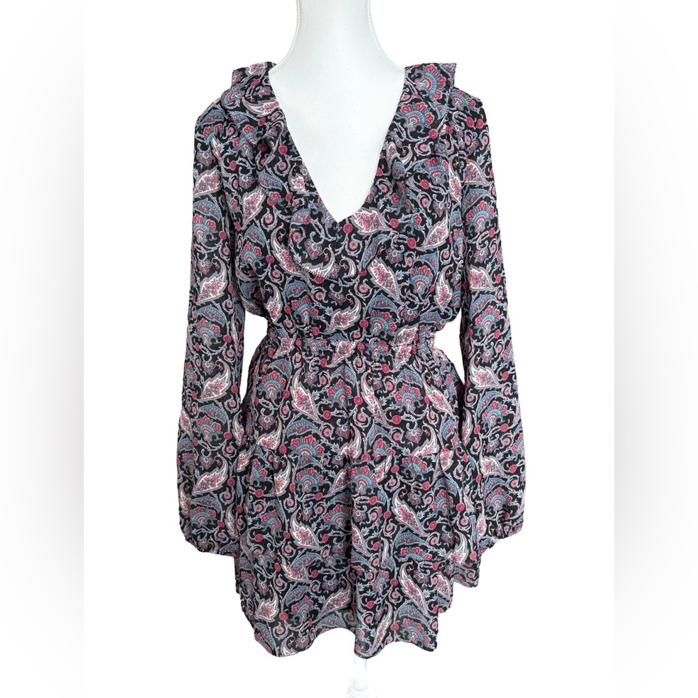 Little Moon Paisley Ruffle Mini Dress Size S Boho Long Sleeve Aritzia - Picture 2 of 6
